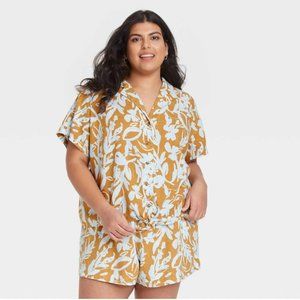 Women's Plus Size Short Sleeve Button-Down Top - Ava & Viv Dark Gold Size 2x NWT